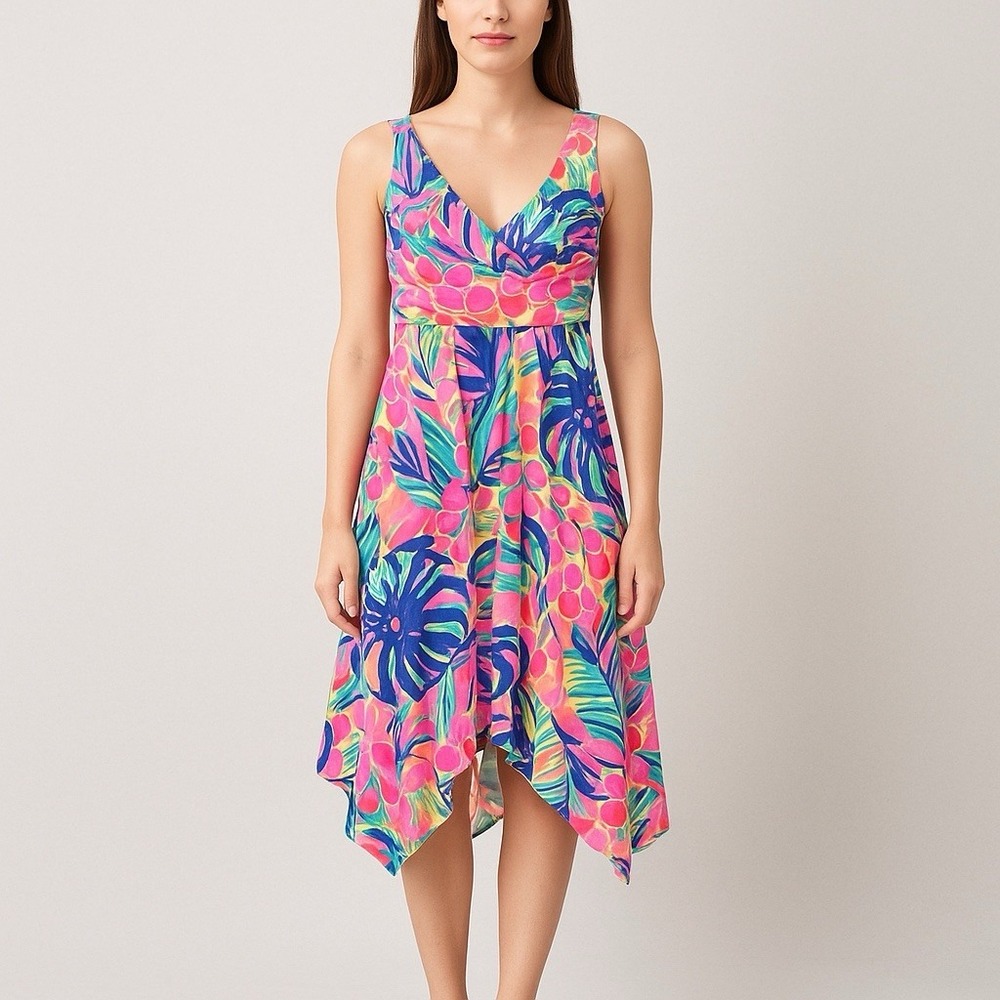 Lilly Pulitzer Tropical‎ Floral Handkerchief Hem Dress Sleeveless XS Resort Wear